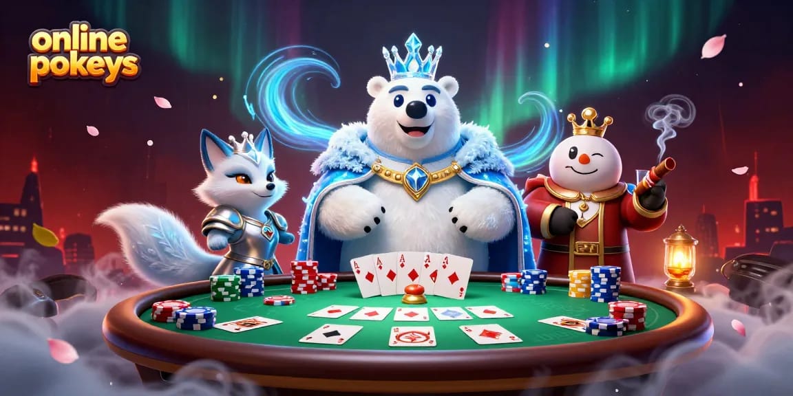 Engage with online pokies excitement featuring a royal bear and fox in a vibrant casino scene.
