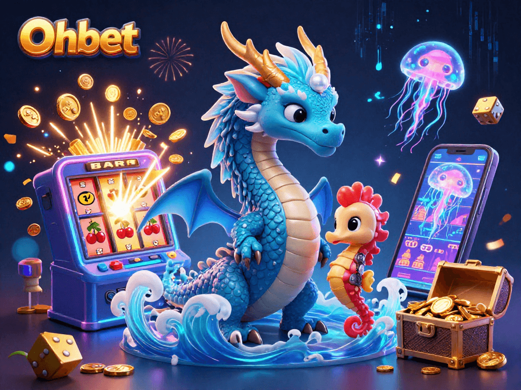 Experience the vibrant world of Oxbet with an azure water dragon and dynamic casino elements.