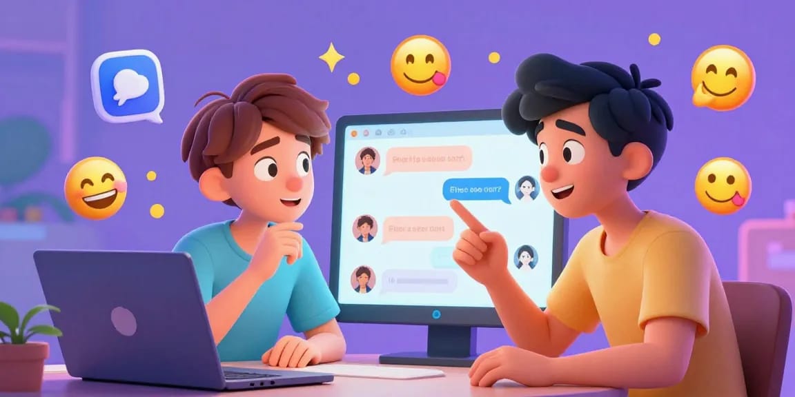 Interactive NSFW chat scene with playful characters and emojis highlighting user engagement.