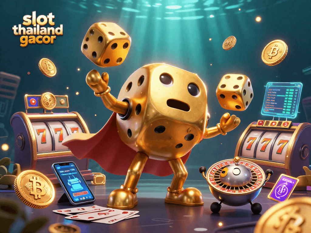 Experience the thrill with slot thailand gacor featuring an exciting scene with golden dice and jackpot elements.