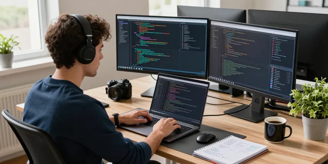Developer coding in a modern tech workspace, showcasing the best AI tools for innovation.