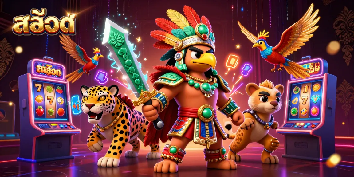 Engage in thrilling สล็อต experiences with a vibrant 3D illustration featuring iconic symbols and characters.