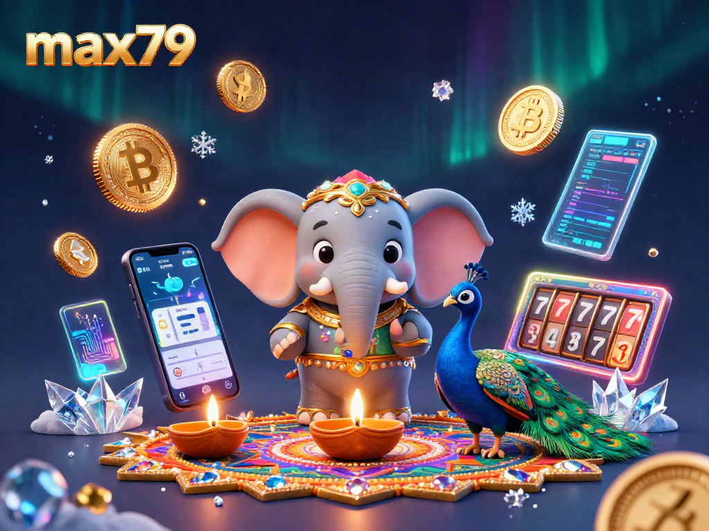 Experience the thrill of max79 with vibrant 3D casino scenes featuring crypto and gaming elements.