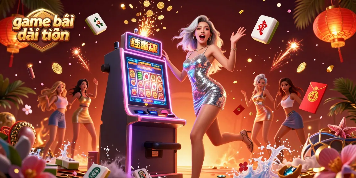 Engage in the thrilling game bài đổi thưởng with vibrant visuals of a jackpot winner surrounded by fireworks and rich decorations.
