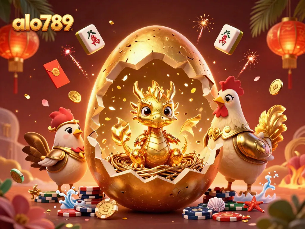 Experience thrilling wins at alo789 with an enticing golden dragon amidst festive casino elements.