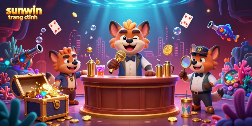 Enjoy a thrilling casino night at the sunwin trang chính with our lively hyena characters entertaining players.