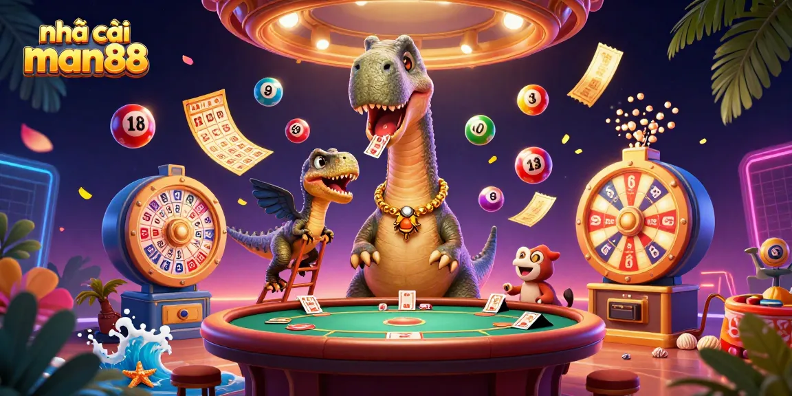 Engage with the vibrant world of nhà cái man88 through this lively casino-themed illustration.