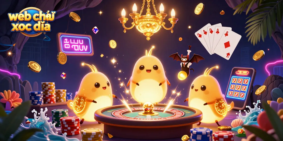 Experience the excitement of web chơi xóc đĩa with a vibrant 3D casino illustration showcasing dynamic glowworms and engaging gameplay.
