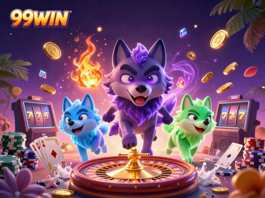 Engage with thrilling 99WIN slot games amidst cascading coins and vibrant gaming elements.
