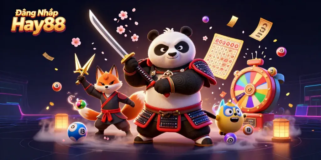 Engage with Đăng Nhập Hay88, vibrant 3D casino scene featuring lively characters and dazzling game elements.