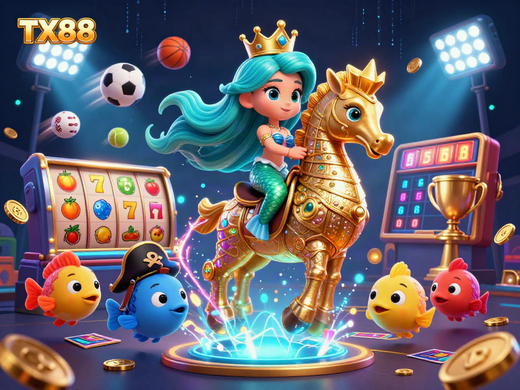 Experience the excitement of TX88's immersive casino adventure featuring vibrant mermaids and dynamic slot reels.