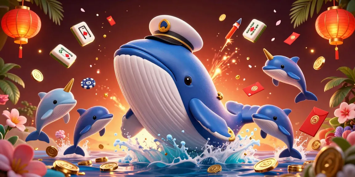 Engaging Hitclub scene with a whale and dolphins celebrating casino wins amidst vibrant elements.