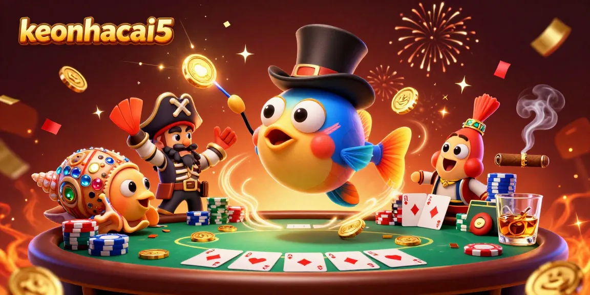 Engage with keonhacai5 through an exciting scene of a luminous anglerfish and treasure-filled characters in action.