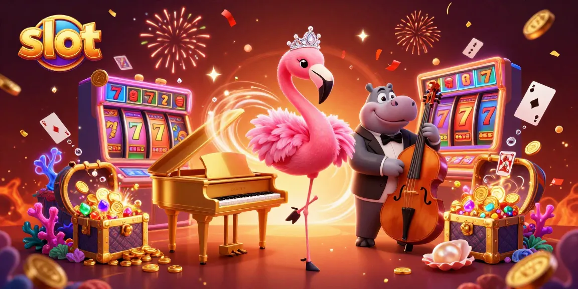 Experience thrilling slot action with vibrant characters and dynamic elements in this lively casino scene.