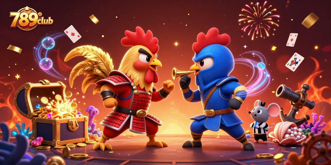 Bet on intense action with 789club's fighting roosters in an animated casino showdown.